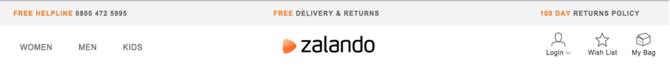 På Zalandos nettside annonserer de tydelig for gratis frakt og retur. Klikk for å forstørre.