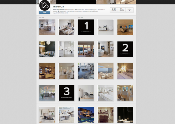 Bildet viser Interior123 på Instagram med tydelig nedtelling til lansering. Klikk for å forstørre,